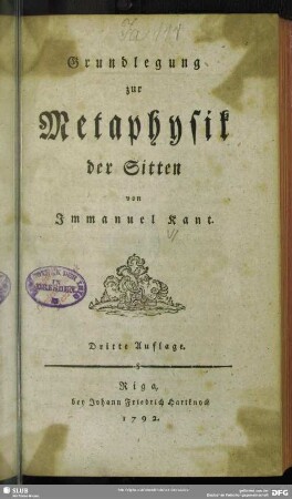 Grundlegung zur Metaphysik der Sitten