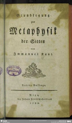 Grundlegung zur Metaphysik der Sitten