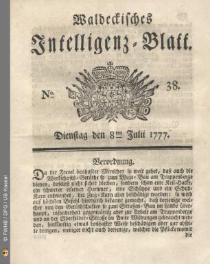 No. 38. Dienstag den 8ten Julii 1777