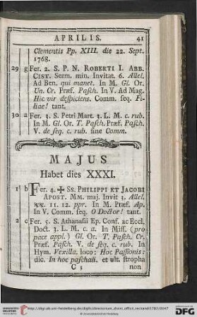 MAJUS. Habet dies XXXI.