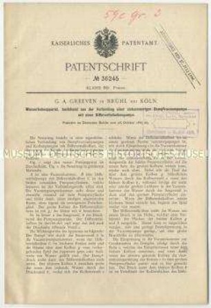 Patentschrift eines Wasserhebeapparates, Patent-Nr. 36245