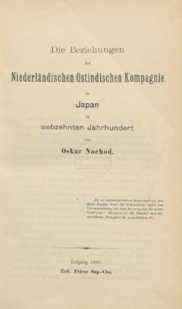 Die Beziehungen der Niederländischen Ostindischen Kompagnie zu Japan im siebzehnten Jahrhundert