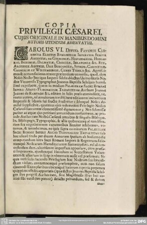 Copia Privilegii Caesarei, Cuius Originale In Manibus Domini Autoris Utendum Asservatur