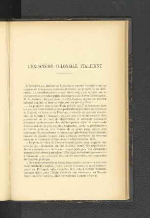 L'Expansion Coloniale Italienne.