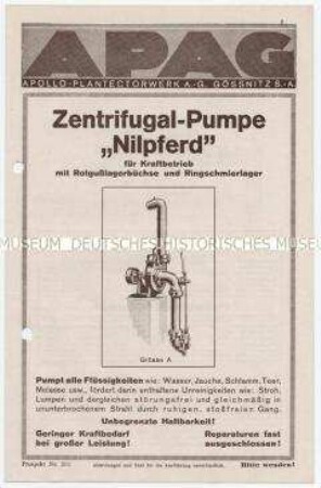Zentrifugal-Pumpe "Nilpferd" / Prospekt Nr. 263