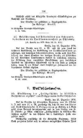 Einführung der "Heilsgeschichte in biblischen Geschichten erzählt" von Brüggemann in Volksschulen : [V. Volksschulwesen]