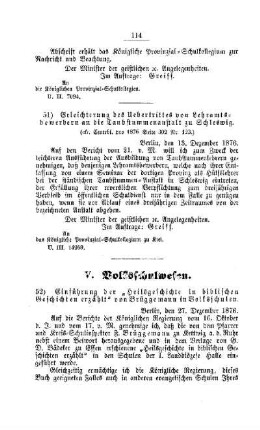 Einführung der "Heilsgeschichte in biblischen Geschichten erzählt" von Brüggemann in Volksschulen : [V. Volksschulwesen]