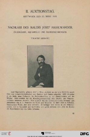 II. Auktionstag. Mittwoch, den 27. März 1918.Nachlass des Maler Josef Hasslwander. Ölgemälde, Aquarelle und Handzeichnungen (Nr. 165-233)