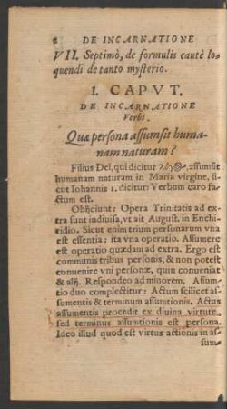 I. Caput. Der Incarnatione Verbi.