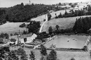 Wilsdruff-Blankenstein. Ober- oder Krillemühle, Vogelschau, Ansichtskarte