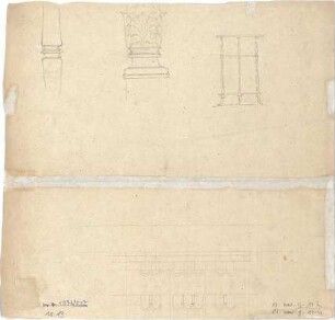 Neureuther, Gottfried von; Kapitellentwürfe - Balusterentwurf (Teilansichten); Fassade (Teilansicht)