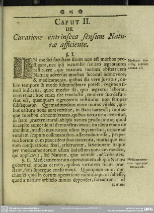 Caput II. De Curatione extrinseca sensum Naturae afficiente