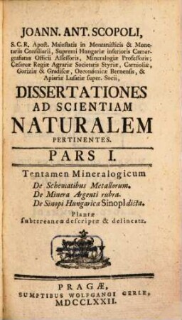 Dissertationes ad scientiam naturalem pertinentes. 1. (1772)