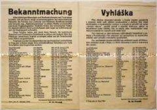 Maueranschlag aus dem besetzten Prag mit der Auflistung wegen Widerstandes gegen die Besatzungsmacht hingerichteter Personen