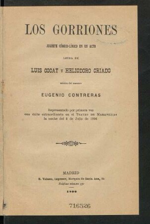 Los gorriones : juguete cómico-lírico en un acto