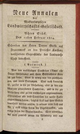 Achtes Stück. Den 22sten Februar 1814.