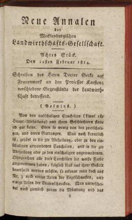 Achtes Stück. Den 22sten Februar 1814.