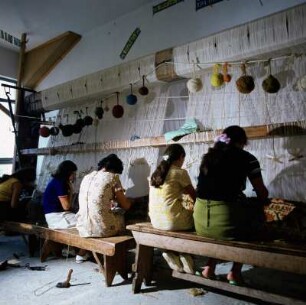 Korfu, Kerkyra. Teppichknüpferwerkstatt in Agios Matthaios