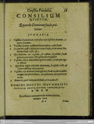 Consilium Quintum. Quando Dominus feudo privetur