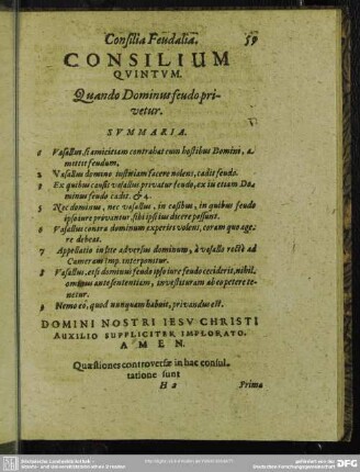 Consilium Quintum. Quando Dominus feudo privetur