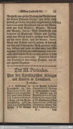 Der III. Periodus. Von den Carolingischen Königen und Kaysern in Teutschland