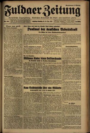 Erste Ausgabe vom Sonntag, den 19. Dezember 1937.