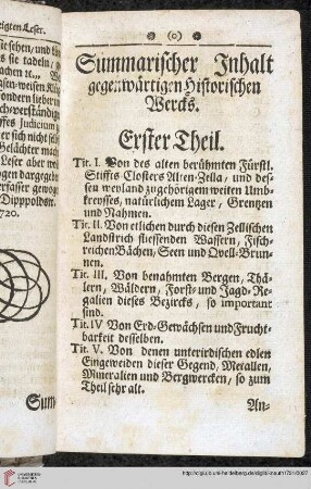 Summarischer Inhalt gegenwärtigen Historischen Wercks