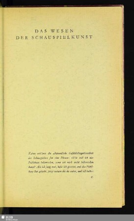 Das Wesen Der Schauspielkunst
