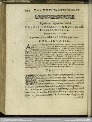 Disputatio Trigesima Prima De Enthymemate, Inductione Exemplo, & Sorite