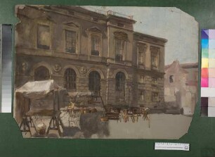 Blick auf das Ständehaus des Alten Düsseldorfer Schlosses nach dem Brand 1872