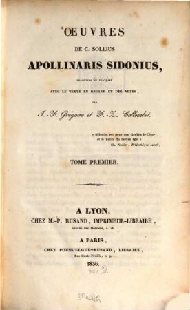 Oeuvres de C. Sollius Apollinaris Sidonius, 1