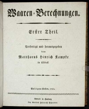Th. 1: Waaren-Berechnungen. Erster Theil