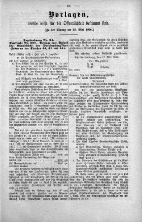Vorlagen welche nicht für die Oeffentlichkeit bestimmt sind. No. 11. (185-227), 23. Mai 1906