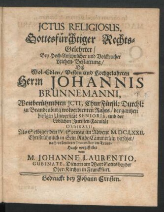 Ictus Religiosus, Gottesfürchtiger Rechts-Gelehrter