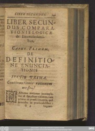 Liber Secundus Comparationis Logicae de Enunciationibus.