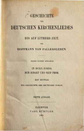 Geschichte des deutschen Kirchenliedes bis auf Luthers Zeit