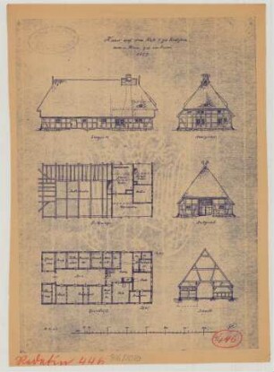 Redefin (Kreis Hagenow): Hof Nr. 3. [Haupthaus] (Grundrisse, Ansichten, Schnitte)