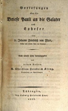Vorlesungen über die Briefe Pauli an die Galater und Epheser
