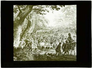 Jagdzug in früherer Zeit im Wald von Bialowies