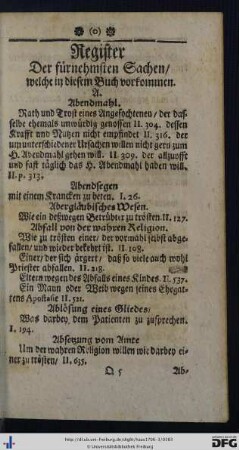 Register der fürnehmsten Sachen, welche in diesem Buch vorkommen.