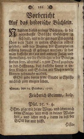 Vorbericht Auf das historische Büchlein.