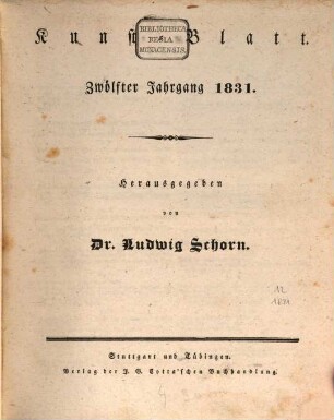 Morgenblatt für gebildete Stände. Kunst-Blatt. 1831