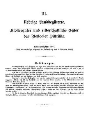 3. Die Klostergüter und ritterschaftlichen Güter des Rostocker Distrikts