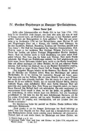 IV. Goethes Beziehungen zu Danziger Persönlichkeiten