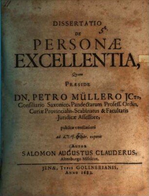 Dissertatio De Personae Excellentia