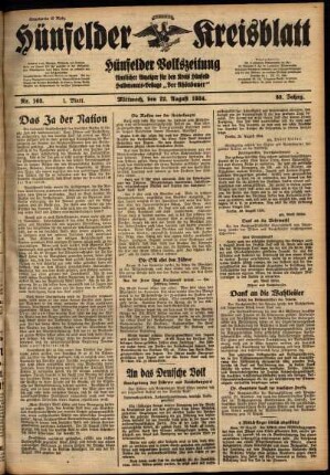 Erste Ausgabe vom Mittwoch, den 22. August 1934.