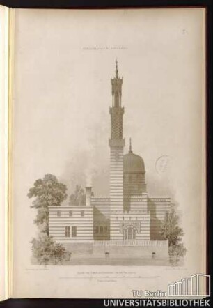 Fontainenbau in Sanssouci. Ansicht vom Dampfmaschinenhause von der Wasserseite.