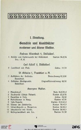 Gemälde und Kunstblätter moderner und älterer Meister (Nr. 1-246)