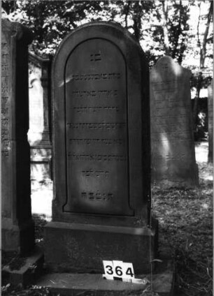 Grabstein 364 (Index: 99629865) Material: Sandstein Zustand: gut Maße HxBxT: 143x53x20 cm Beschreibung: Stele auf Sockel mit Rundbogenabschluß: Grabstein 364