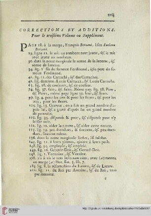 Nouvelles corrections et additions pour le troisième volume ou supplément